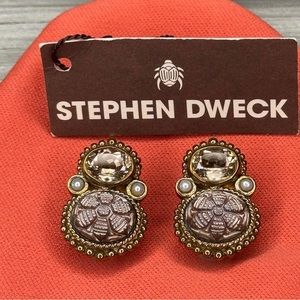 (NWT) STEPHEN DWECK Earrings Carved Champagne White Pearl Champagne Quartz